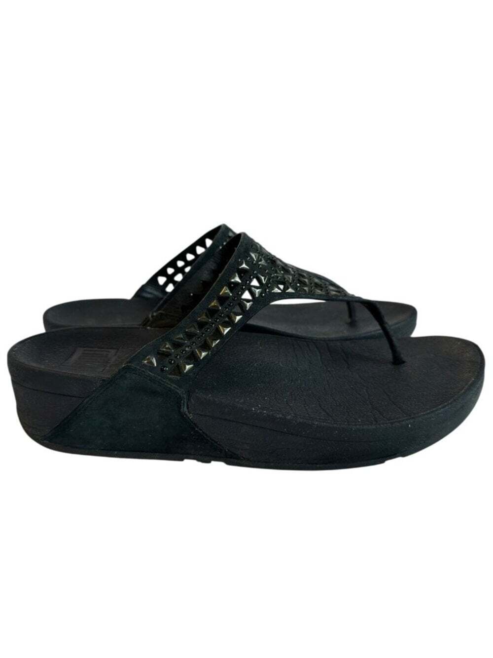 FitFlop Carmel Toe Post Sandals Black Size 6 Studded Comfort Walking Shoes